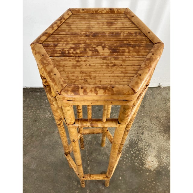 Wood Vintage Burnt Tortoise Shell Finish Bamboo Display Pedestal or Plant Stand For Sale - Image 7 of 11