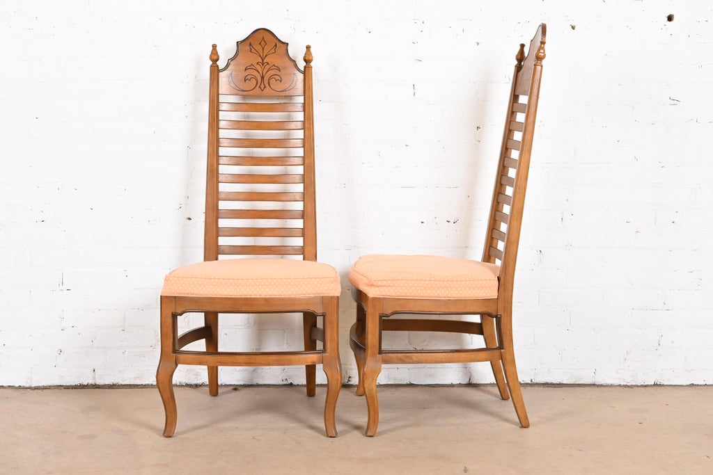 Drexel Mid-Century Italian Provincial Carved Walnut High Back