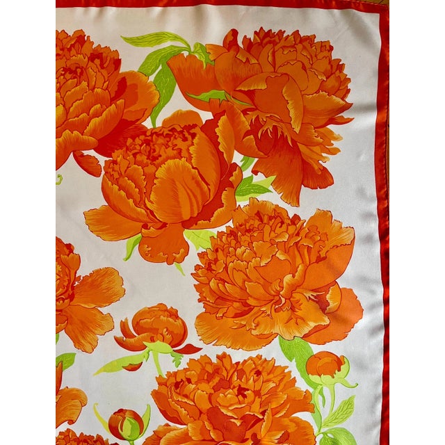 Orange HERMES Les PIVOINES orange scarf, first published in 1970 and reissued in 1990 France For Sale - Image 8 of 10