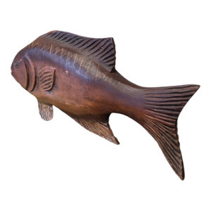 1930s Folk Art Hand Painted and Hand Carved Wood Fish 19" W