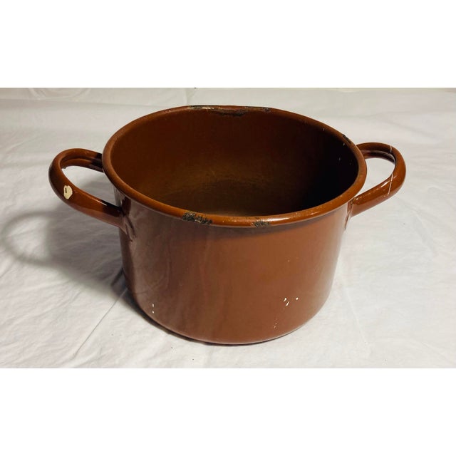 1940s Vintage Enamelware Pot for Camp Cooking for Plants or Flowers Display Two Handles For Sale - Image 5 of 6