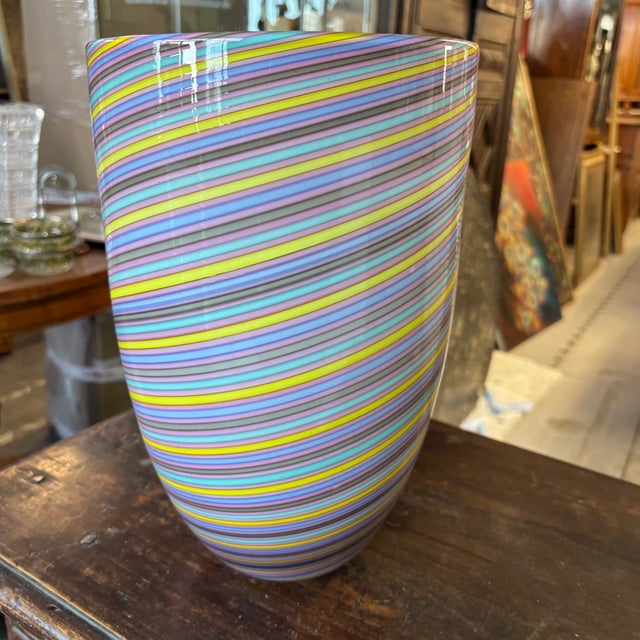 Glass Large Multicolored Striped Murano Glass Vase from Seguso, 1970s For Sale - Image 7 of 9