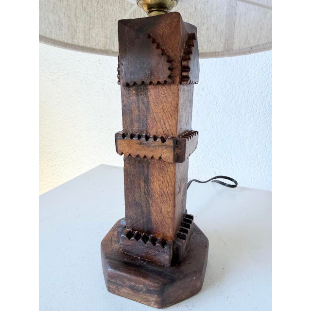 Brown Brutalist Oak Table Lamp, 1950s For Sale - Image 8 of 18