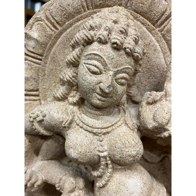 Figurative Mid 20th Century South Asian Sandstone Sculpture of Dancing Hindu Goddess For Sale - Image 3 of 12