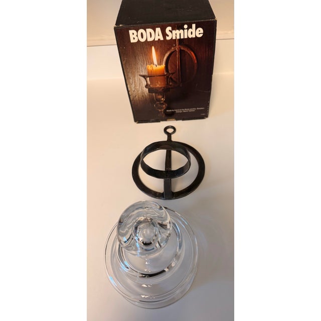 Mid-Century Modern 1970s Boda Smide Brutalist Wrought Iron & Glass Wall Sconce by Bertil Vallien - In Box For Sale - Image 3 of 11