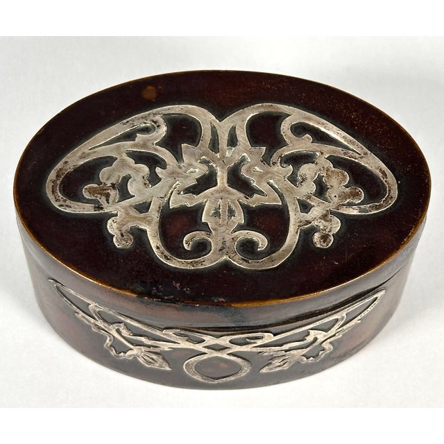 Early 20th Century Arts & Crafts Heintz Silver Overlay Bronze Stamp Box For Sale - Image 5 of 14