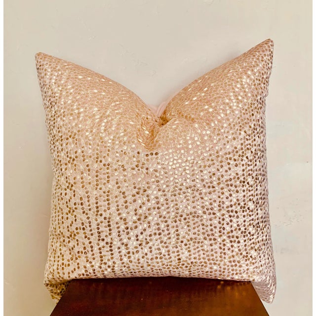 Pastel Pink and Gold Lurex Custom Luxury Embroidered Pillow For Sale In San Diego - Image 6 of 6