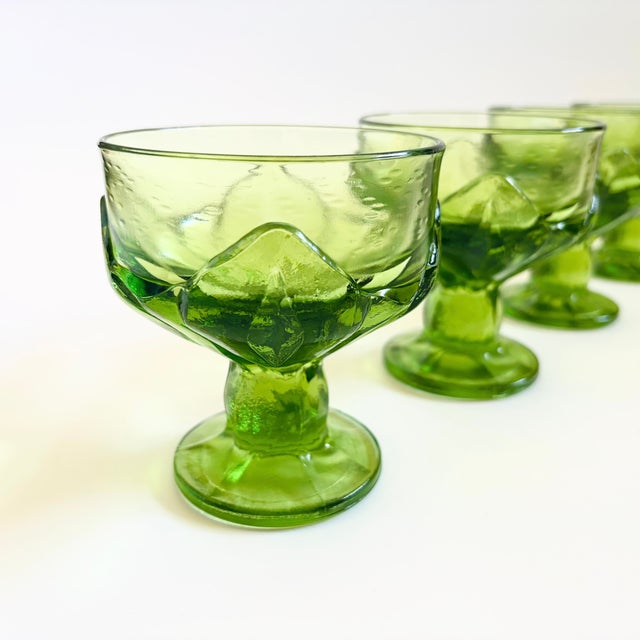 Mid-Century Modern 1970s Mid Century Modern Green Textured Coupe Cocktail Glasses - "Green Cabaret" by Tiffin Franciscan - Set of 5 For Sale - Image 3 of 9