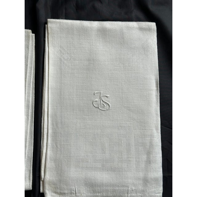 Late 19th Century Antique French Linen Monogram Towel Set of 7 For Sale - Image 5 of 12