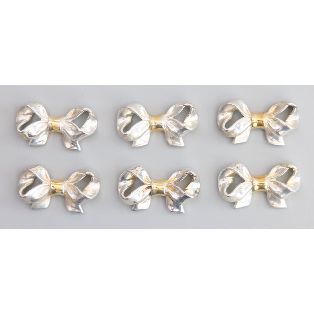 Silver Vintage Boxed Set of French Silver & Gold Bows Place Card Holders - Set of 6 For Sale - Image 8 of 8