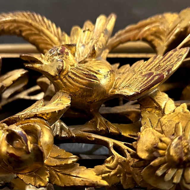 Antique Chinese Gilt Wood Carving of Birds and Flowers For Sale - Image 11 of 14