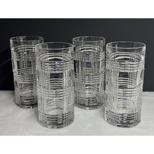 American Late 20th Century Ralph Lauren Glen Plaid Crystal Highball Beverage Glasses - Set of 4 For Sale - Image 3 of 7