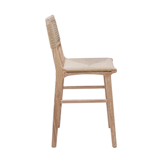 Worlds Away Matthew Izzo Home Astrid Cerused Oak Counter Stool With Woven Back and Rush Seat For Sale - Image 4 of 7