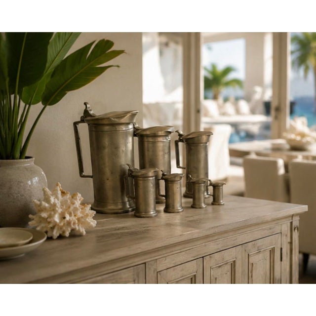 Slate Gray Set of 7 of 19th Century Antique French Pewter Measuring Flagons For Sale - Image 8 of 12