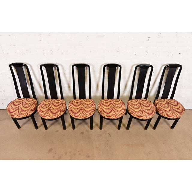 1970s Henredon Hollywood Regency Chinoiserie Ebonized Walnut High Back Dining Chairs, Set of Six For Sale - Image 5 of 13