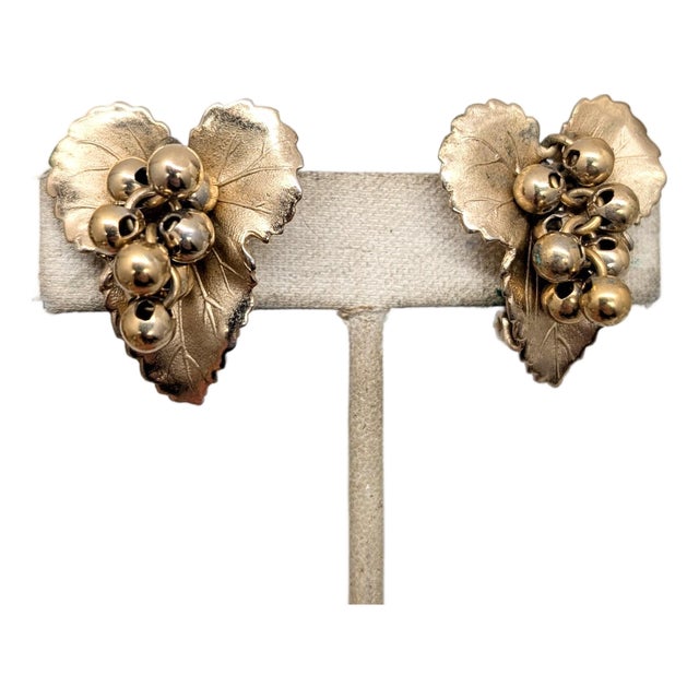Vintage Signed Napier Goldtone Grape Cluster Clip Earrings-2 Pieces For Sale