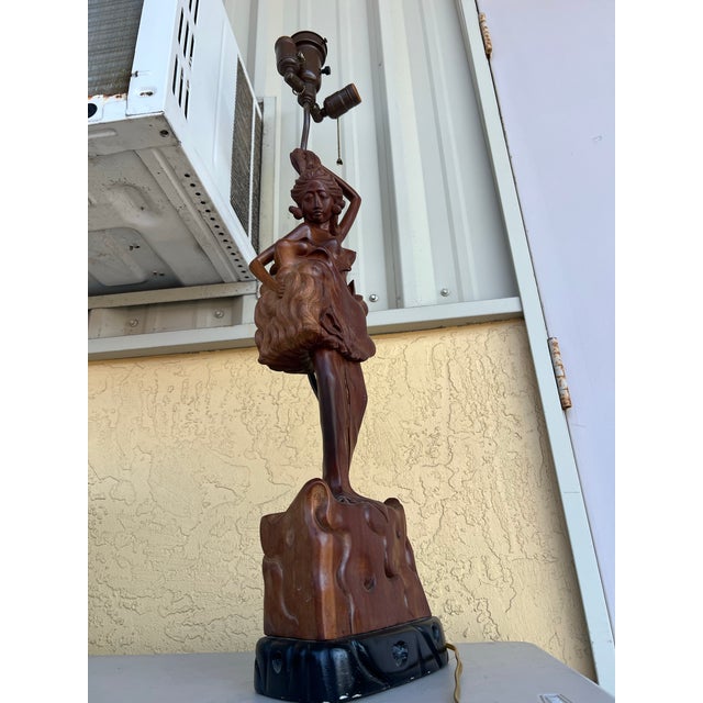 Mid 20th Century Mid Century Modern Wood Carved Nude Woman Lamp For Sale - Image 10 of 11