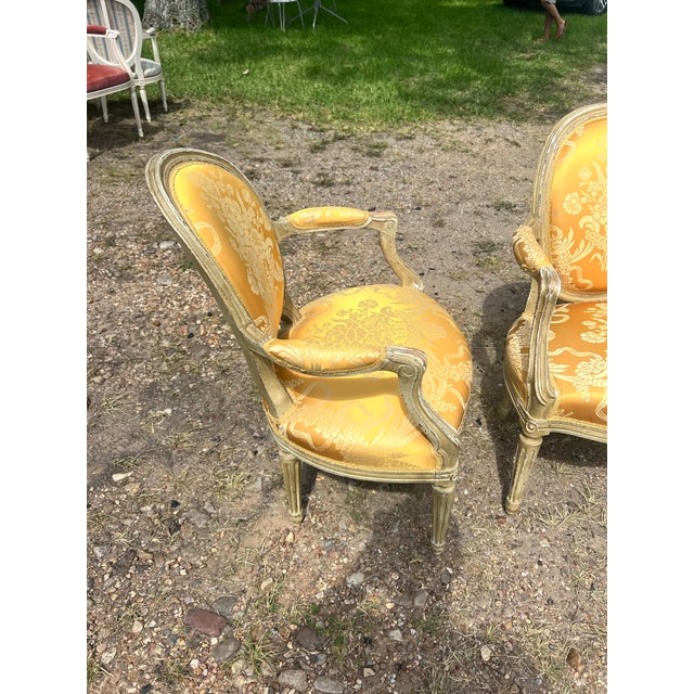 Mid 19th Century French 19th Century Louis XVI Painted Walnut Arm Chairs - Set of 2 For Sale - Image 5 of 6