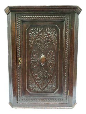 Antique Carved Wood Corner Cabinet