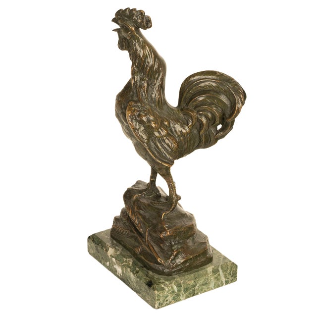 French Antique French Bronze Animalier Sculpture Statue Rooster Cockerel Chicken by Louis-Albert Carvin, 1900 For Sale - Image 3 of 14