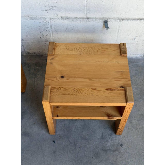 Pair of Vintage Danish Pine Side Tables Scandinavian Modern Nightstands For Sale - Image 4 of 9