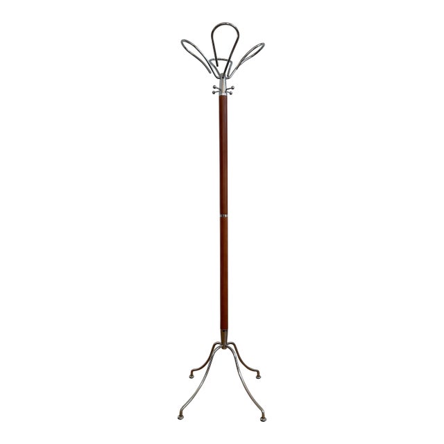 Mid 20th Century Modern Atomic "Lotus" Coat Rack in Chrome and Teak For Sale