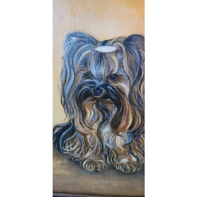 Auburn Vintage Dog Portrait Oil Painting, Yorkshire Terrier "Yorkie" Signed & Framed 1975 For Sale - Image 8 of 10