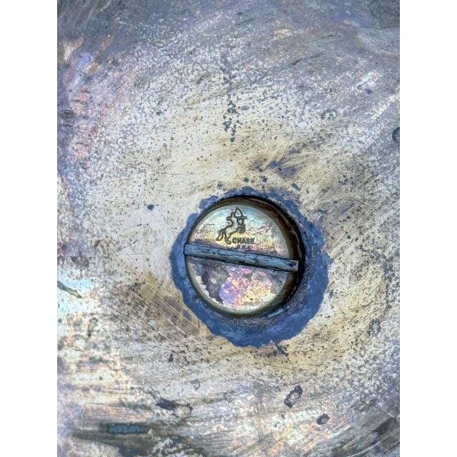 1930s Large Brass Pedestal Bowl Micro Scallop Edge for Chase Brass and Copper Company, 12" For Sale - Image 12 of 14