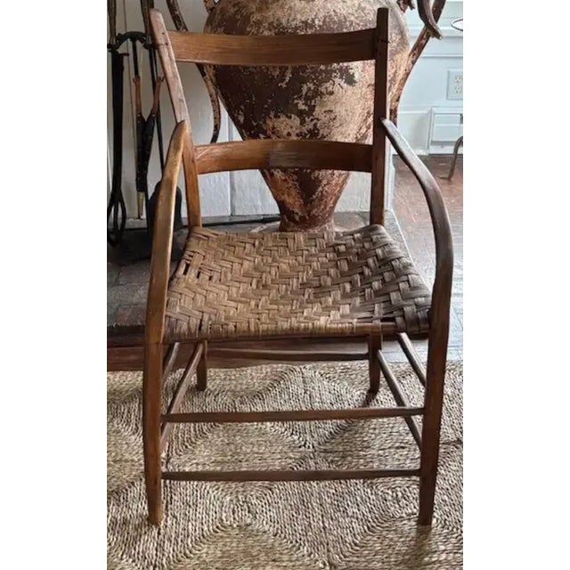 American Antique Primitive Bentwood Arm Ladder Back Chair With Original Woven Splint Seat For Sale - Image 3 of 10