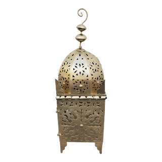 Contemporary Gold Finish Medium Moroccan Metal Floor Lantern / Koutoubia For Sale