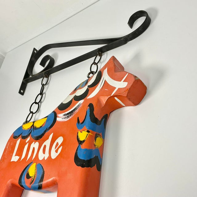1970s Vintage Boho Chic Gustavian Swedish Dala Horse House Sign & Iron Bracket For Sale - Image 15 of 15