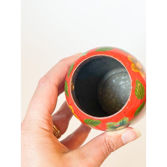 Vintage Wooden Hand Painted Floral Jar With Lid For Sale - Image 4 of 7