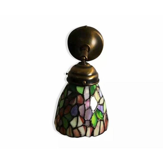Tiffany Wall Sconce in Stained Glass and Pewter For Sale - Image 10 of 10