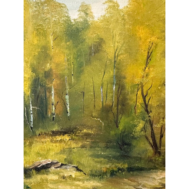 Wood Vintage Large Framed Aspen Creek Landscape Signed Oil Painting For Sale - Image 7 of 18