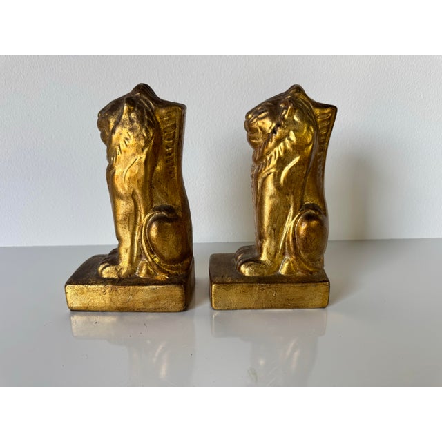 Italian Italian Vintage Gold Lion Bookends - A Pair For Sale - Image 3 of 9