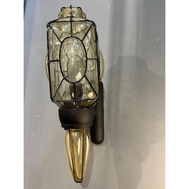 Clear Murano Glass Wall Light with Black Metal Frame, Italy, 1980s For Sale - Image 3 of 10