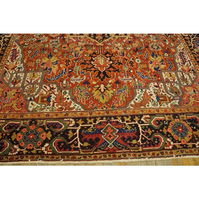 1920s Red Classic Medallion Antique Persian Heriz Carpet 9' X 11' 11" Knotted Wool Rug For Sale - Image 9 of 12