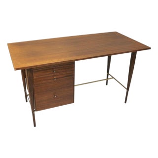 Mid 20th Century Mahogany and Brass Desk Designed by Paul McCobb for Calvin Furniture For Sale