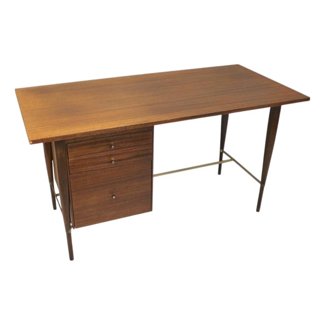 Mid 20th Century Mahogany and Brass Desk Designed by Paul McCobb for Calvin Furniture For Sale