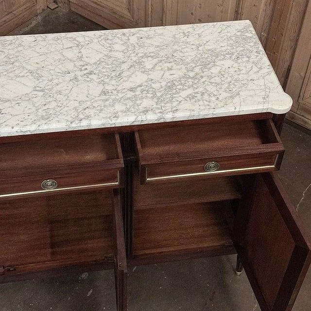 French Louis XVI Carrara Marble Top Mahogany Buffet in the Maison Jansen Style, Mid-Century For Sale - Image 18 of 18