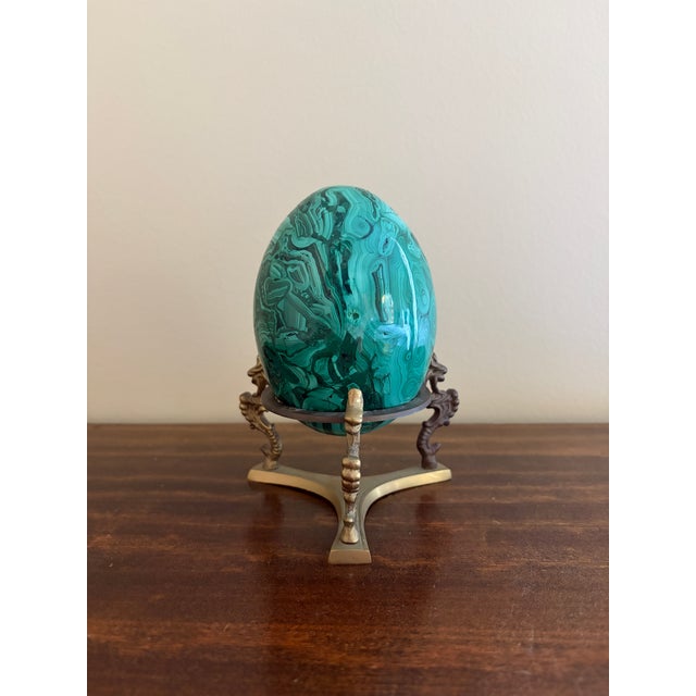 Late 20th Century Large Solid Malachite Egg on Neoclassical Brass Stand For Sale - Image 5 of 10