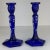 Fenton Art Glass Company Vintage Fenton Glass Cobalt Blue White Hand Painted Flowers Candle Sticks Signed-Set of 2 For Sale - Image 4 of 6
