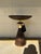 Stylish Hooker Furniture Side table. Dark Brown finish with gold accents. Hourglass shape. Showroom floor sample.