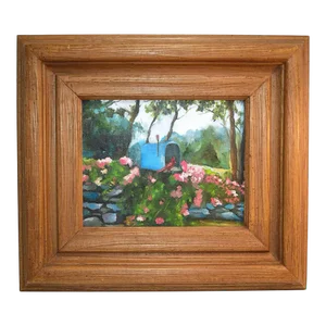 Original Vintage Impressionistic Painting of a Cardinal Bird on a Mailbox