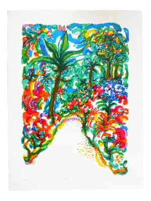 "Wild Path" Contemporary Tropical Landscape Lithograph by Ronald Julius Christensen