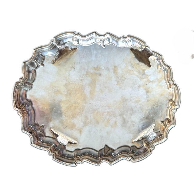 1970s Four Footed Leonard Silverplate Tray - Flowers and Scrolls For Sale - Image 4 of 11