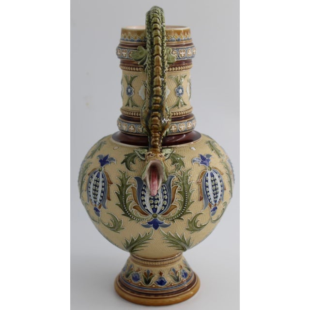 Art Nouveau Antique Villeroy & Boch Mettlach Art Nouveau Vase W/ Dragon Handles For Sale - Image 3 of 8