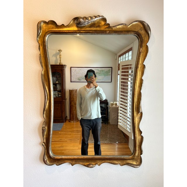 Mid-Century Italian Silver & Gold Gilt Carved Wood Mirror With Sculptural Drapery Motif For Sale - Image 15 of 15
