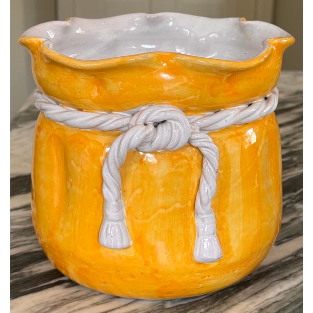 Made in Italy Trompe L’Oleil Yellow Cache Pot For Sale - Image 12 of 12
