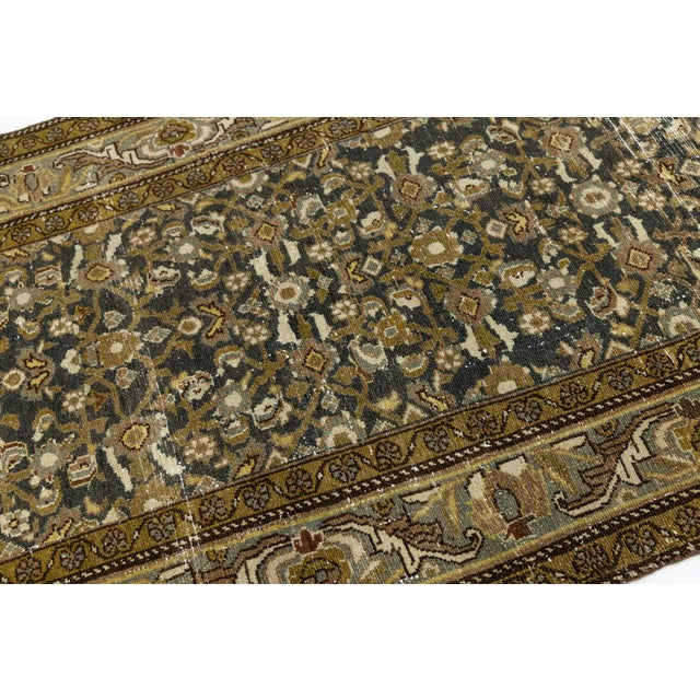 Traditional 19th Century Antique Mahal Wool Rug With Charcoal Field & Olive Floral Motifs For Sale - Image 3 of 9